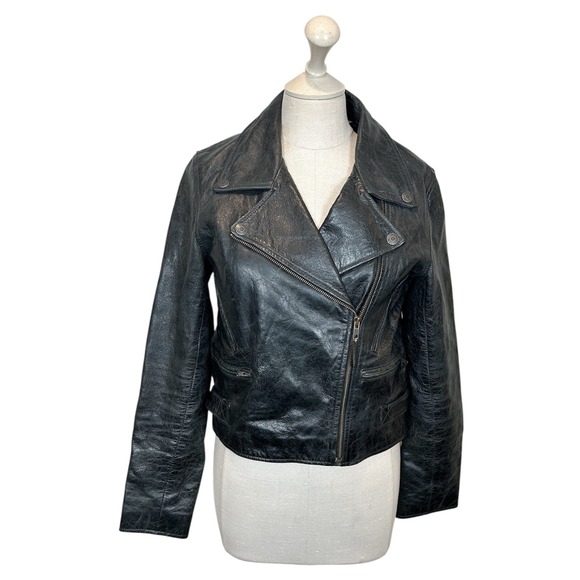 DKNY Retro Biker Zip Up Leather Jacket - Picture 1 of 11